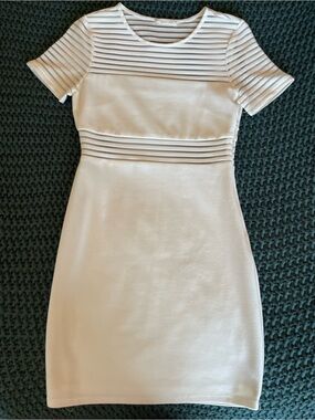 Short White Ribbed Detail Bodycon Dress
